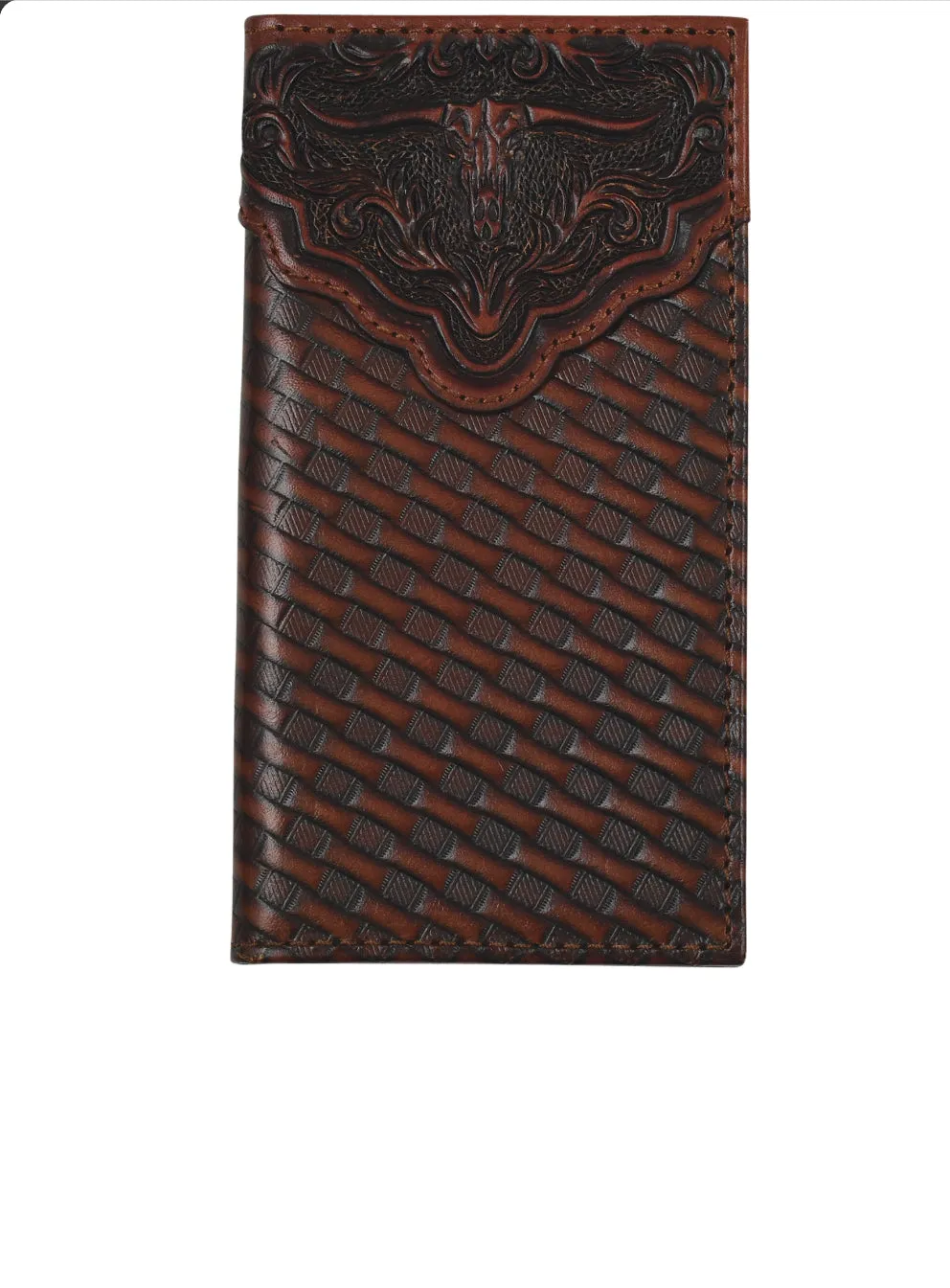 Justin Genuine Leather Junior Rodeo Wallet with Embossed Yoke with Basketweave and Steerhead