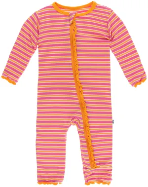 KicKee Pants Flamingo Brazil Stripe Muffin Ruffle Coverall with Zipper