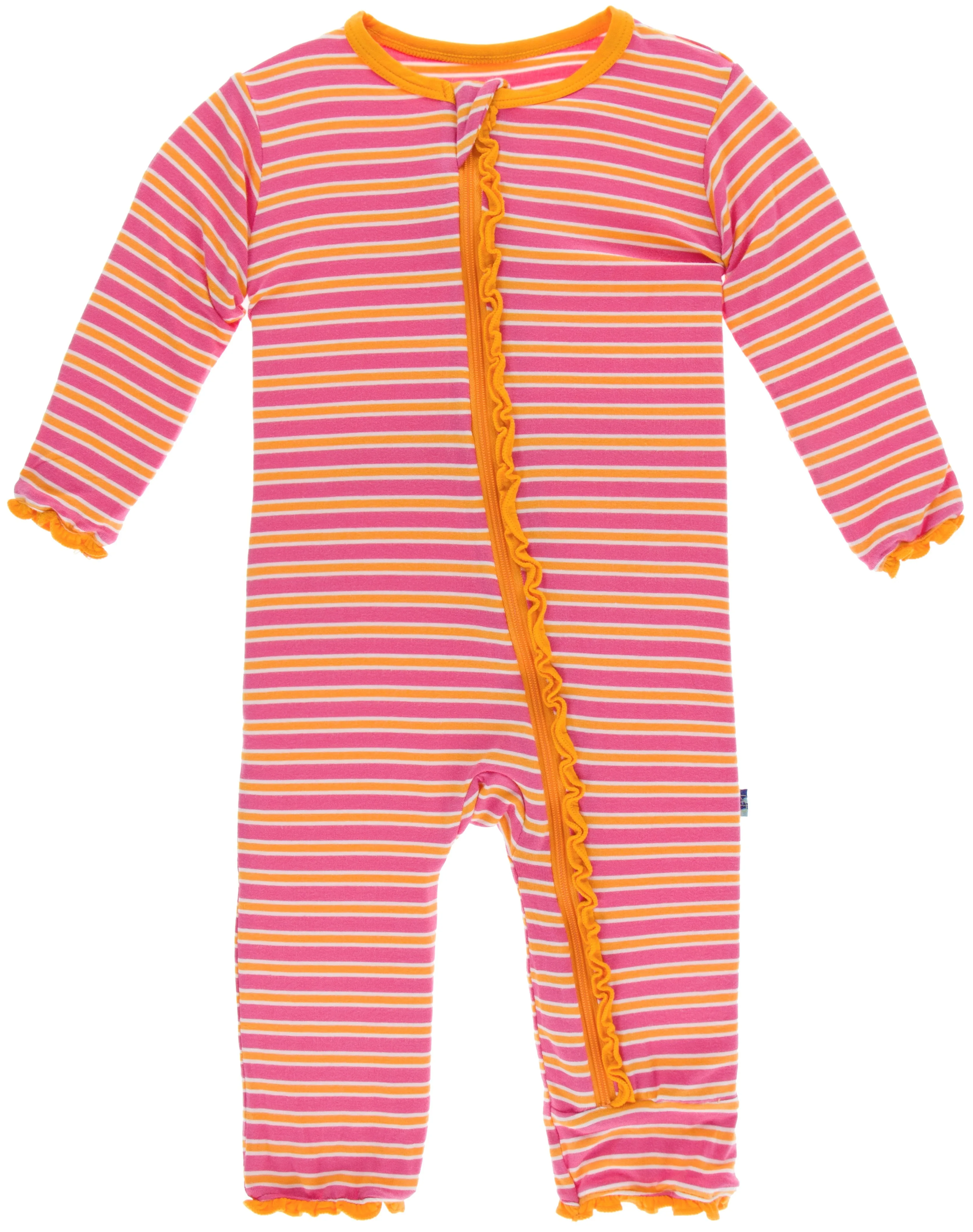 KicKee Pants Flamingo Brazil Stripe Muffin Ruffle Coverall with Zipper