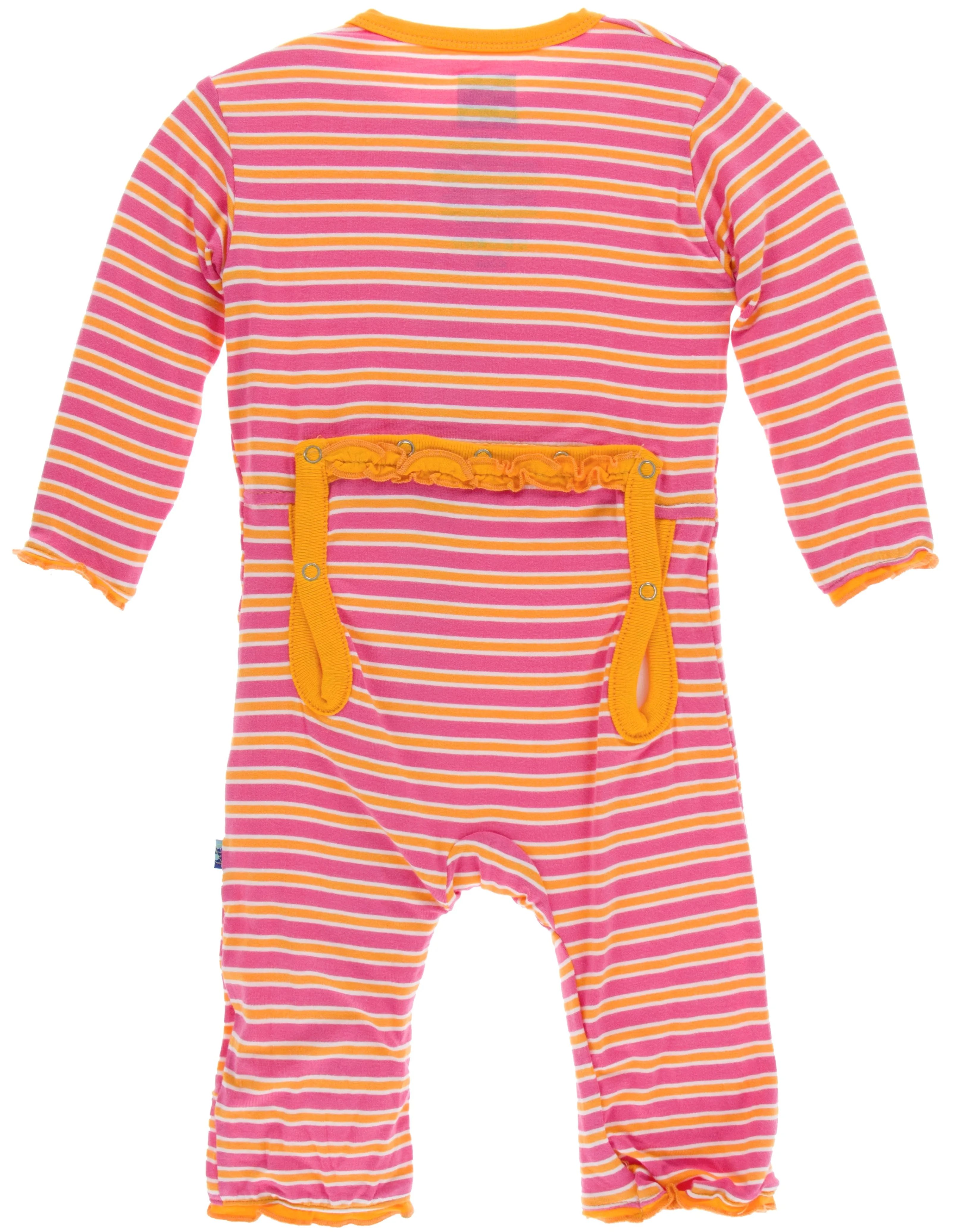 KicKee Pants Flamingo Brazil Stripe Muffin Ruffle Coverall with Zipper