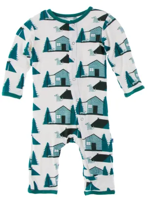 KicKee Pants Natural Cabins and Tents Coverall with Snaps