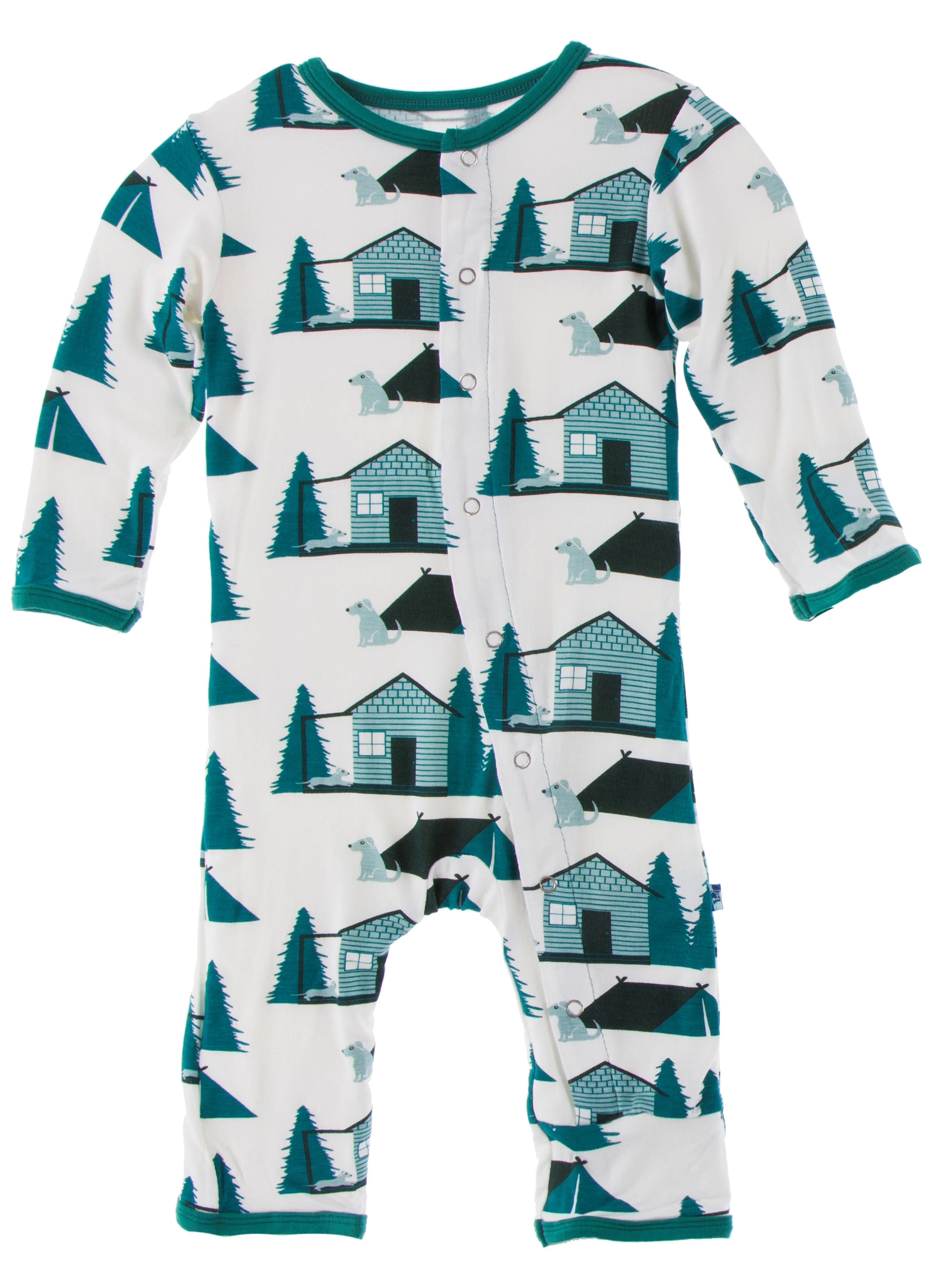 KicKee Pants Natural Cabins and Tents Coverall with Snaps