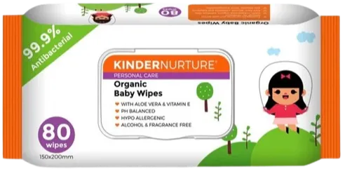 KinderNurture Organic Baby Wipes, 80 wipes (Pack Of 5) Exp:  03/26