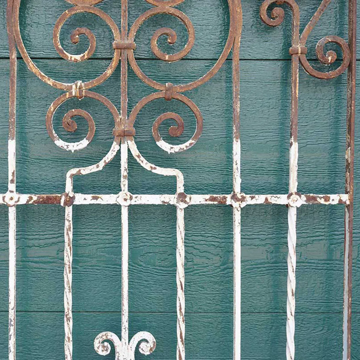 Large Spanish Colonial Painted Wrought Iron Window Grille