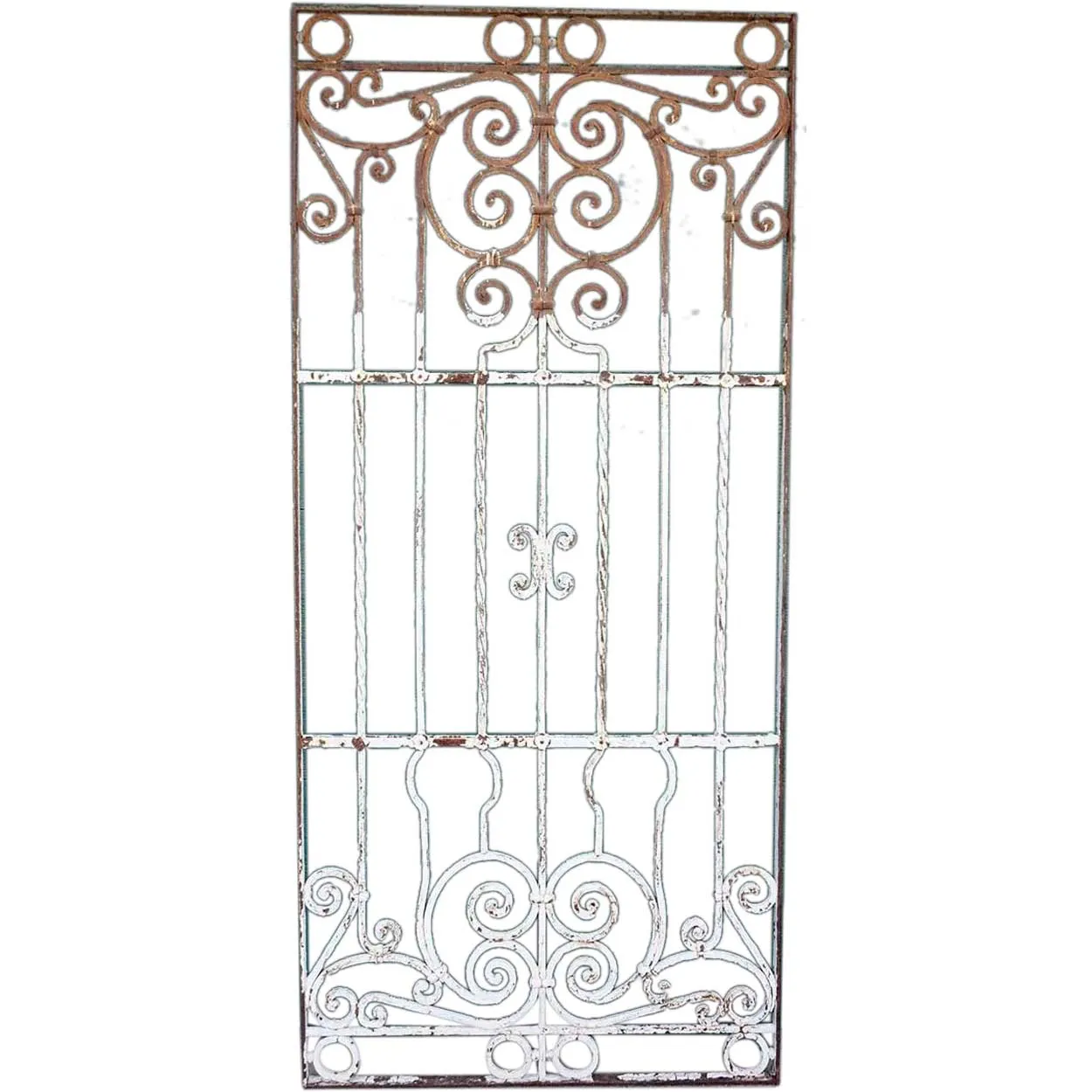 Large Spanish Colonial Painted Wrought Iron Window Grille