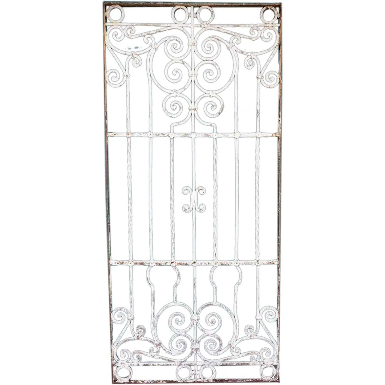 Large Spanish Colonial Painted Wrought Iron Window Grille