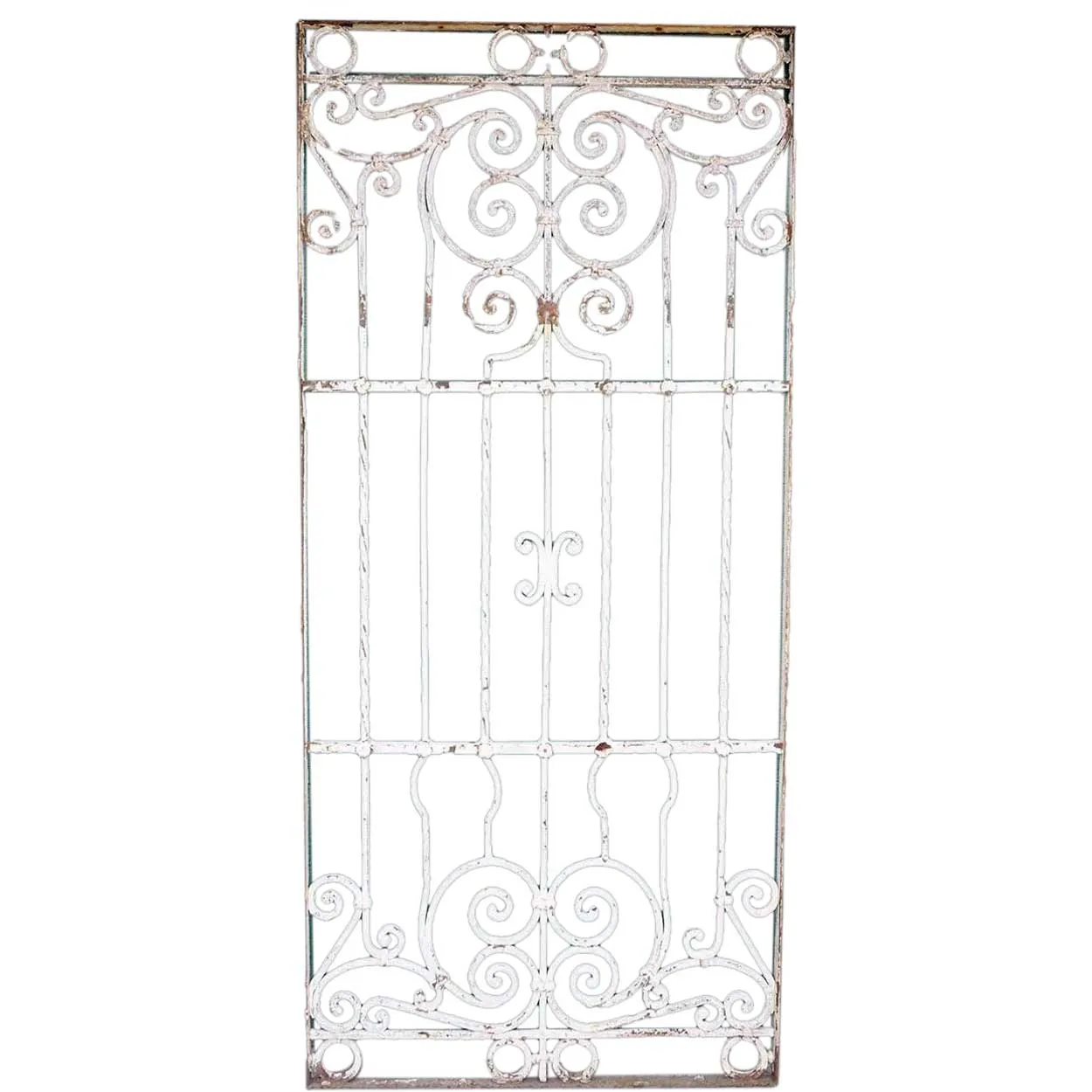 Large Spanish Colonial Painted Wrought Iron Window Grille