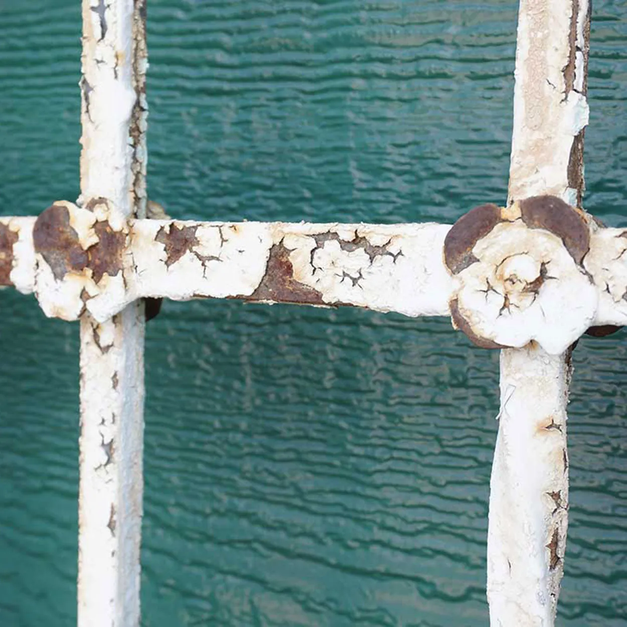 Large Spanish Colonial Painted Wrought Iron Window Grille