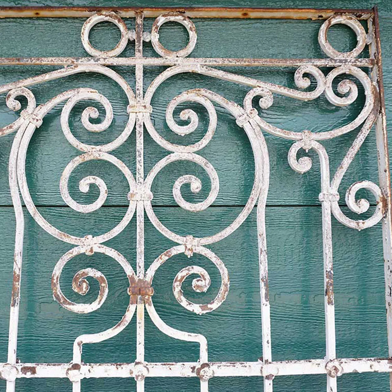 Large Spanish Colonial Painted Wrought Iron Window Grille