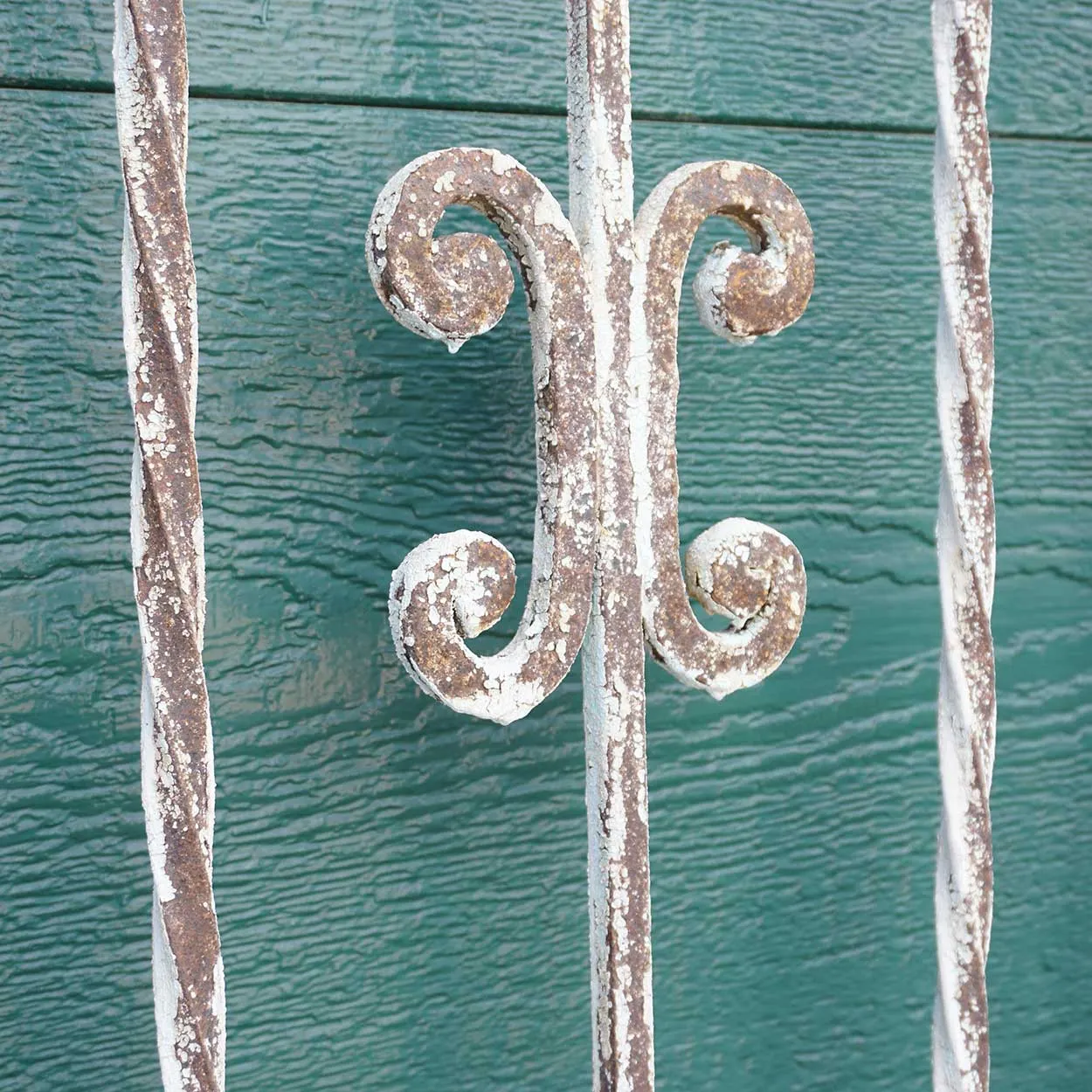 Large Spanish Colonial Painted Wrought Iron Window Grille