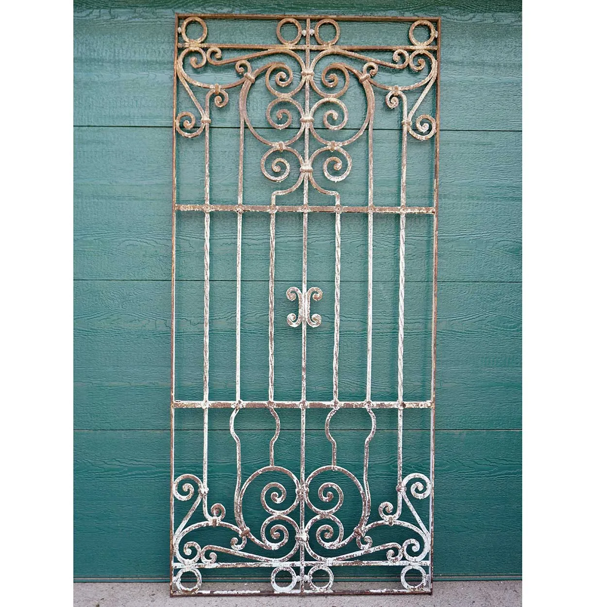 Large Spanish Colonial Painted Wrought Iron Window Grille