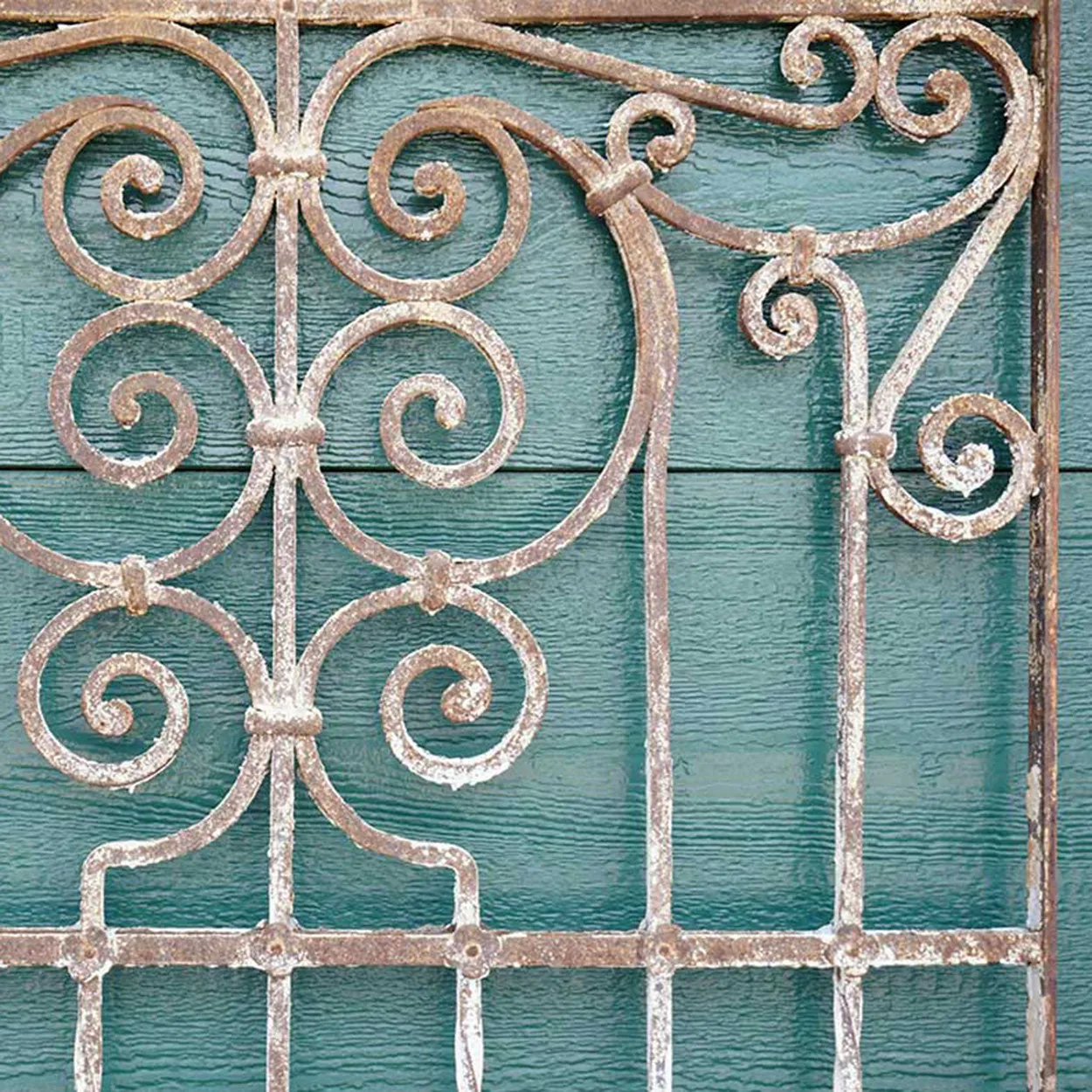 Large Spanish Colonial Painted Wrought Iron Window Grille