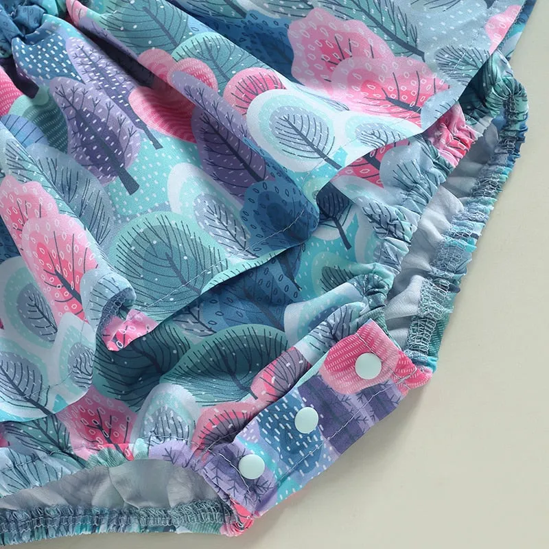 Leaf Print Girls Romper Dress