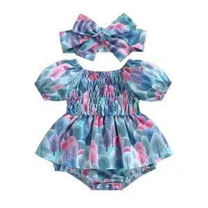 Leaf Print Girls Romper Dress