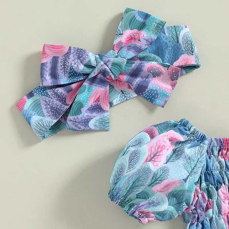Leaf Print Girls Romper Dress