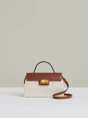 Leather And Cotton Top Handle Bag in Natural