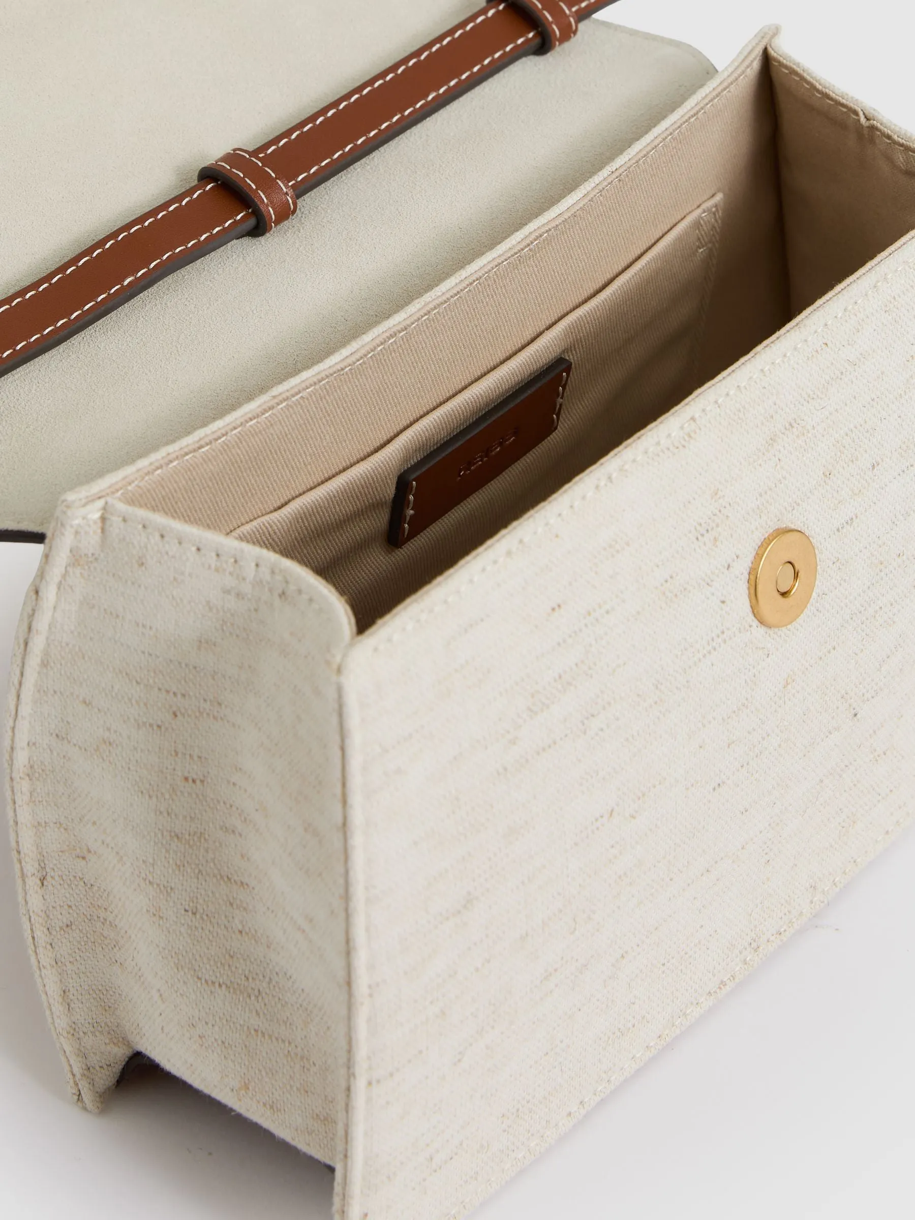 Leather And Cotton Top Handle Bag in Natural