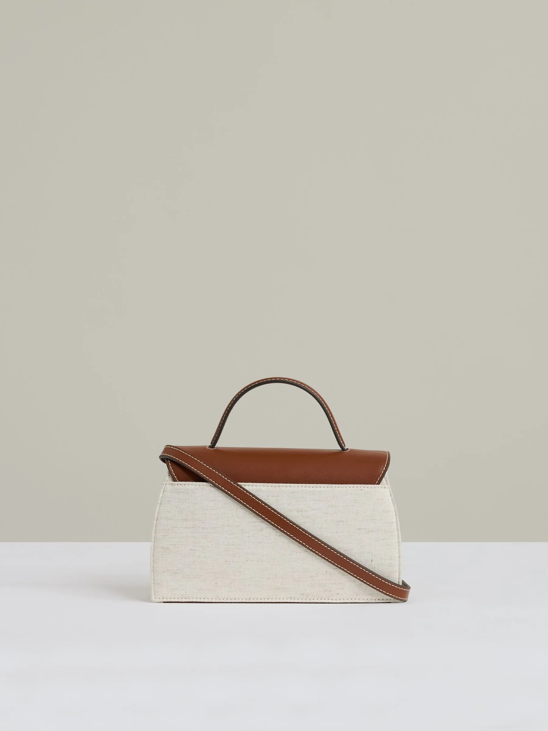 Leather And Cotton Top Handle Bag in Natural