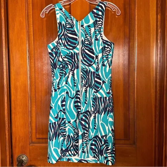 Lilly Pulitzer Madeline I’m Game Zebra Print Blue White Black Dress | Size‎ 2
