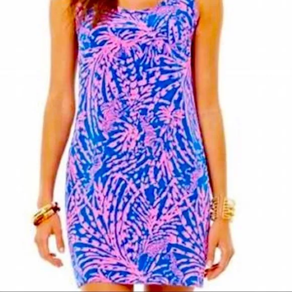 Lilly Pulitzer Silk Dress Blue and Pink Zebra In Grass Betty Racer Back XS
