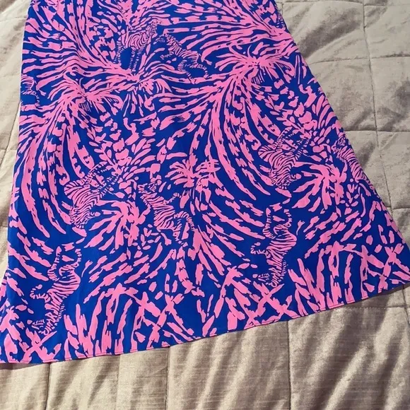 Lilly Pulitzer Silk Dress Blue and Pink Zebra In Grass Betty Racer Back XS