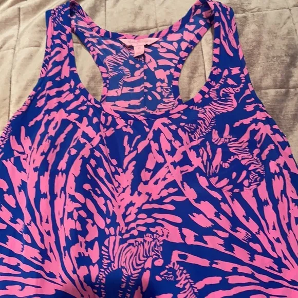 Lilly Pulitzer Silk Dress Blue and Pink Zebra In Grass Betty Racer Back XS