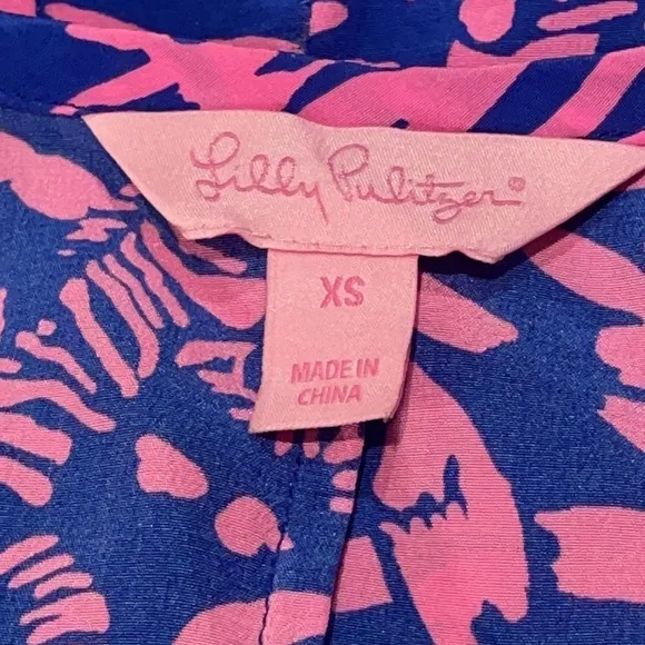Lilly Pulitzer Silk Dress Blue and Pink Zebra In Grass Betty Racer Back XS