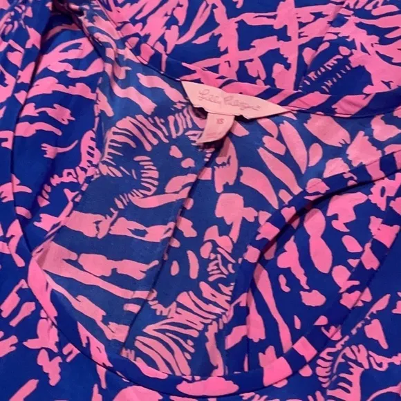 Lilly Pulitzer Silk Dress Blue and Pink Zebra In Grass Betty Racer Back XS