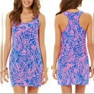 Lilly Pulitzer Silk Dress Blue and Pink Zebra In Grass Betty Racer Back XS