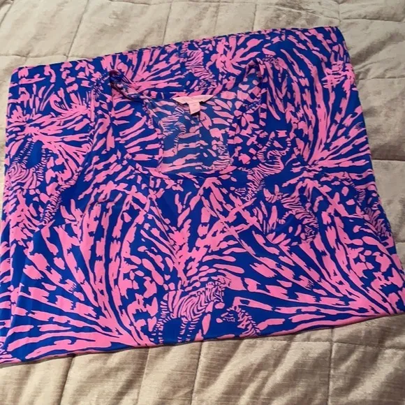 Lilly Pulitzer Silk Dress Blue and Pink Zebra In Grass Betty Racer Back XS