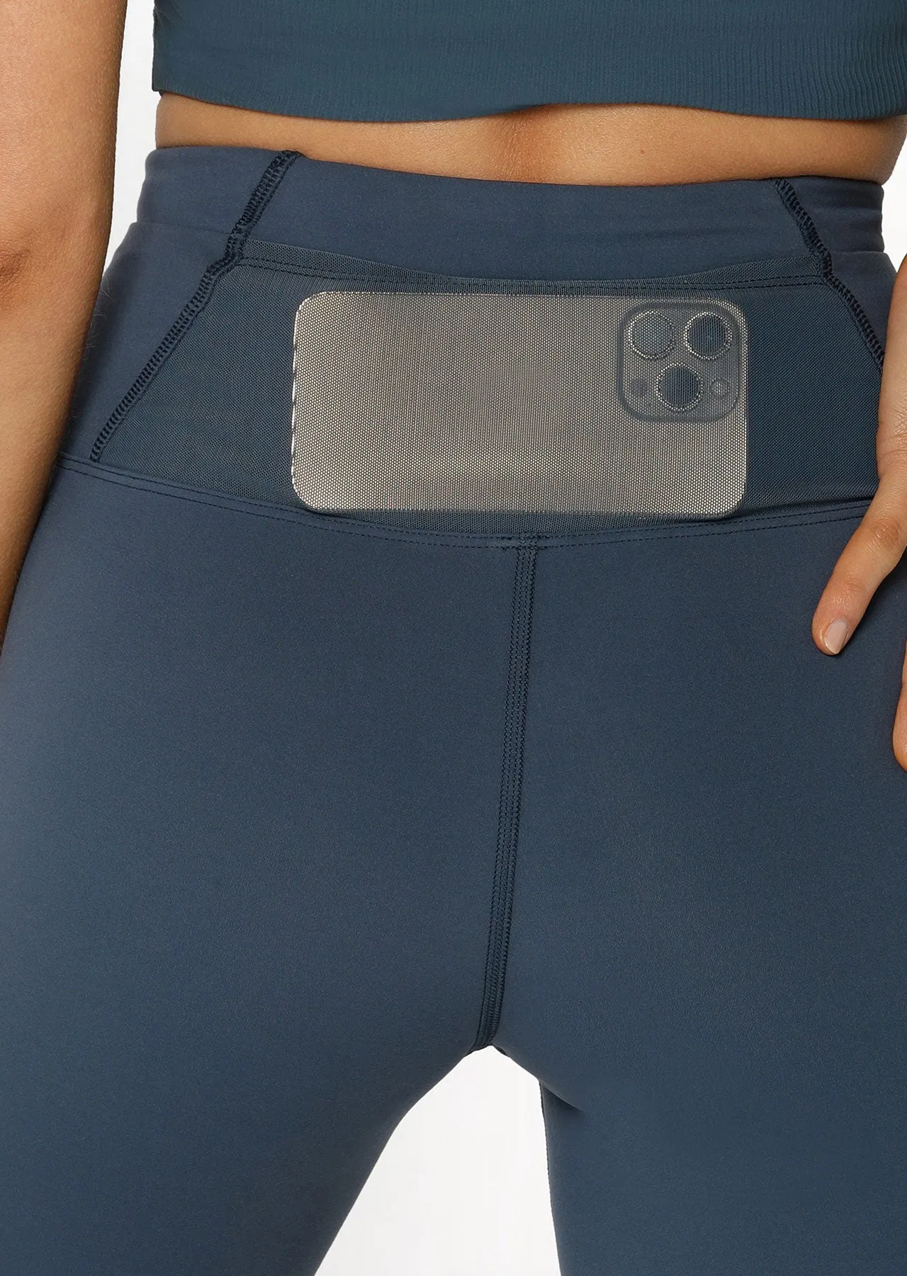 Lorna Jane Mesh Phone Pocket Bike Short - Pale Indigo