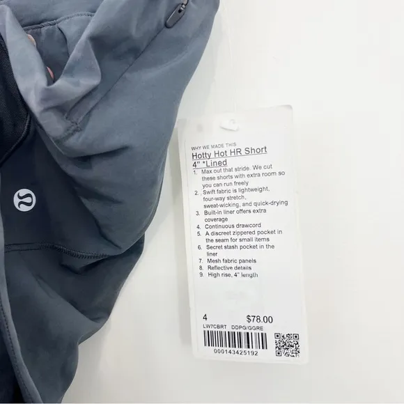 Lululemon Hotty Hot High Rise Short Lined 4” Diamond Dye Pitch Grey Graphite