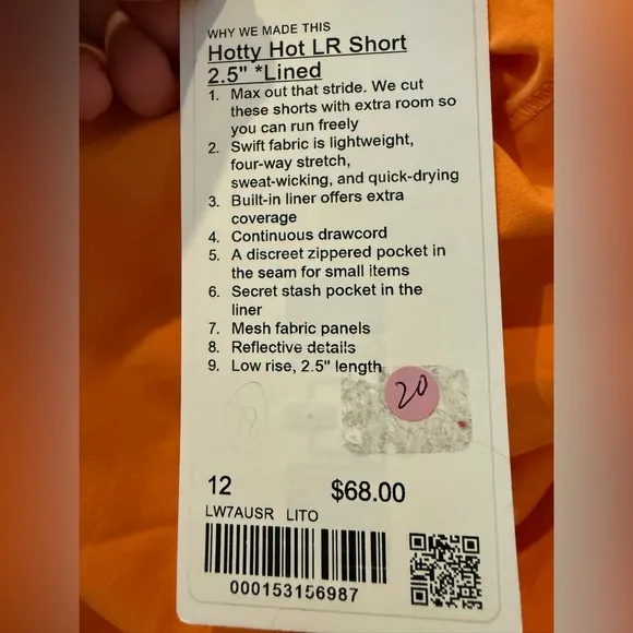 Lululemon Hotty Hot Low-Rise Lined Short 2.5&quot; Lit Orange