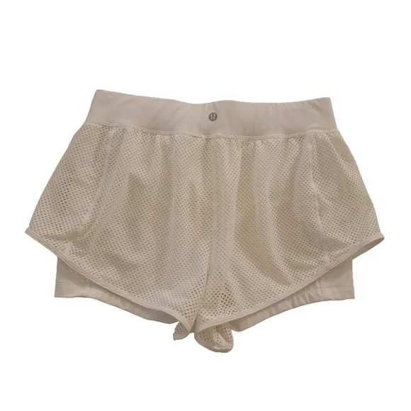 Lululemon Keep Score Shorts 3.5” Size 8 White Mesh Built in Liner Pocket Run