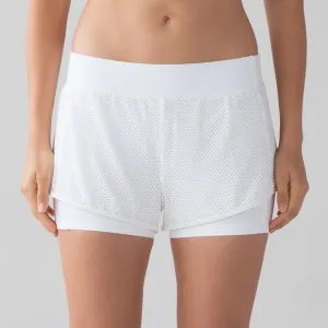 Lululemon Keep Score Shorts 3.5” Size 8 White Mesh Built in Liner Pocket Run