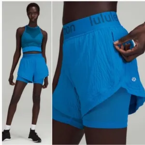 LULULEMON Logo Waistband High-Rise Training Short Poolside
