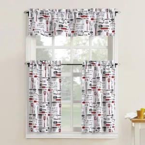 Mainstays Bistro 3 Piece Kitchen Curtain Tier and Valance Set in Red