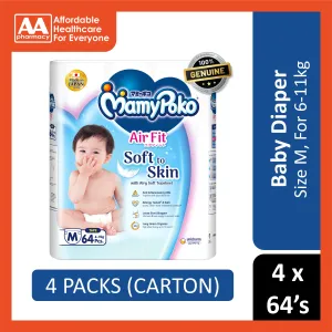 MamyPoko Air Fit Baby Tape Diapers Size M 64's (For 6-11kg) [4 Packs/Carton]