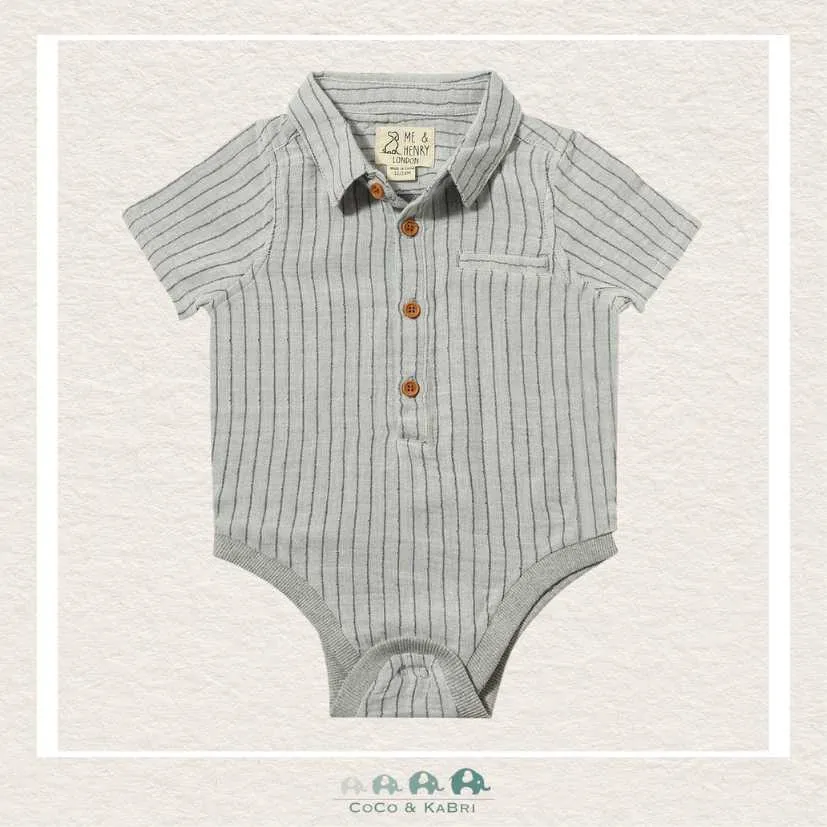 Me & Henry Grey/White Stripe Gauze Helford Woven Diaper Shirt