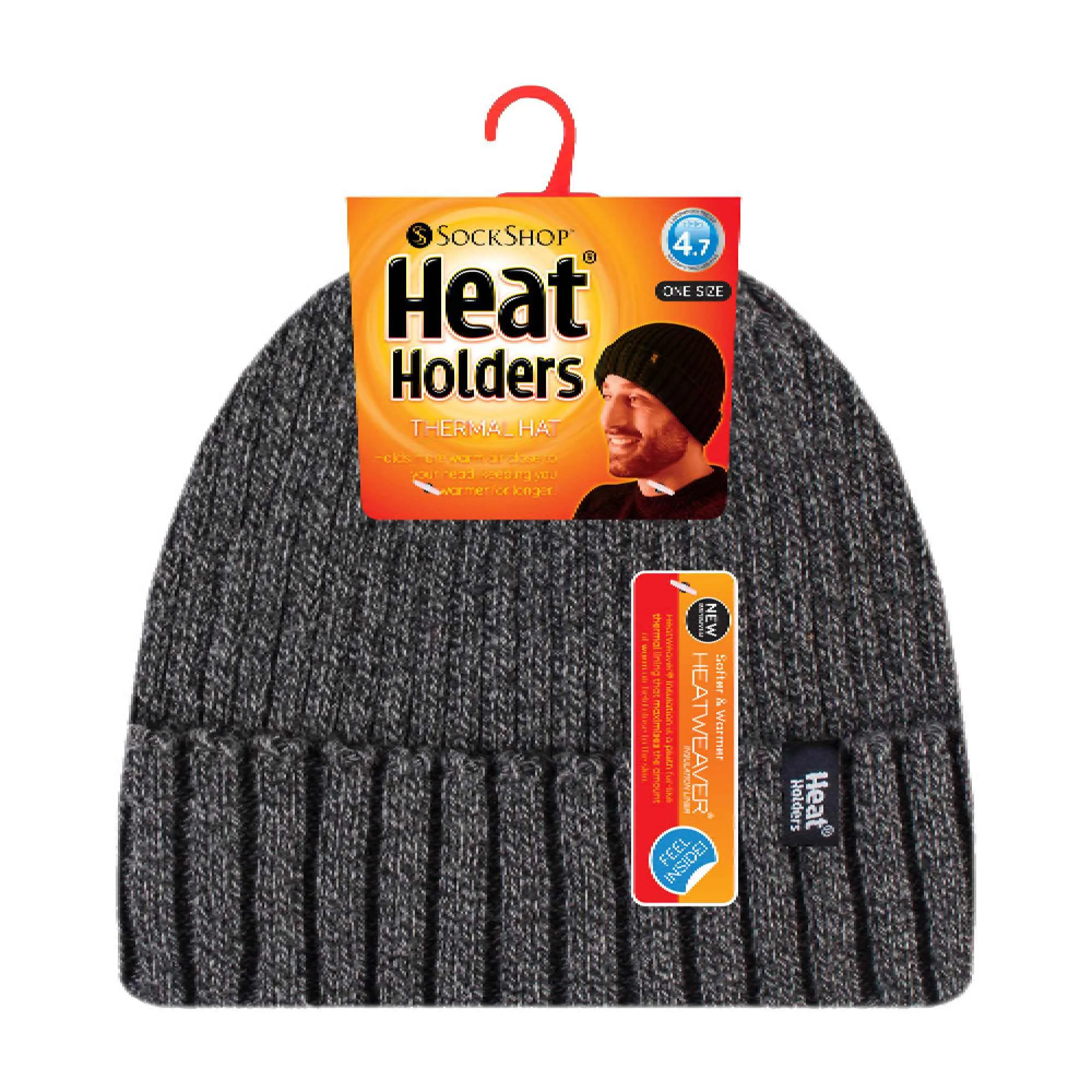 Mens Ribbed Knit Fleece Lined Turn Over Cuff Thermal Beanie Hat