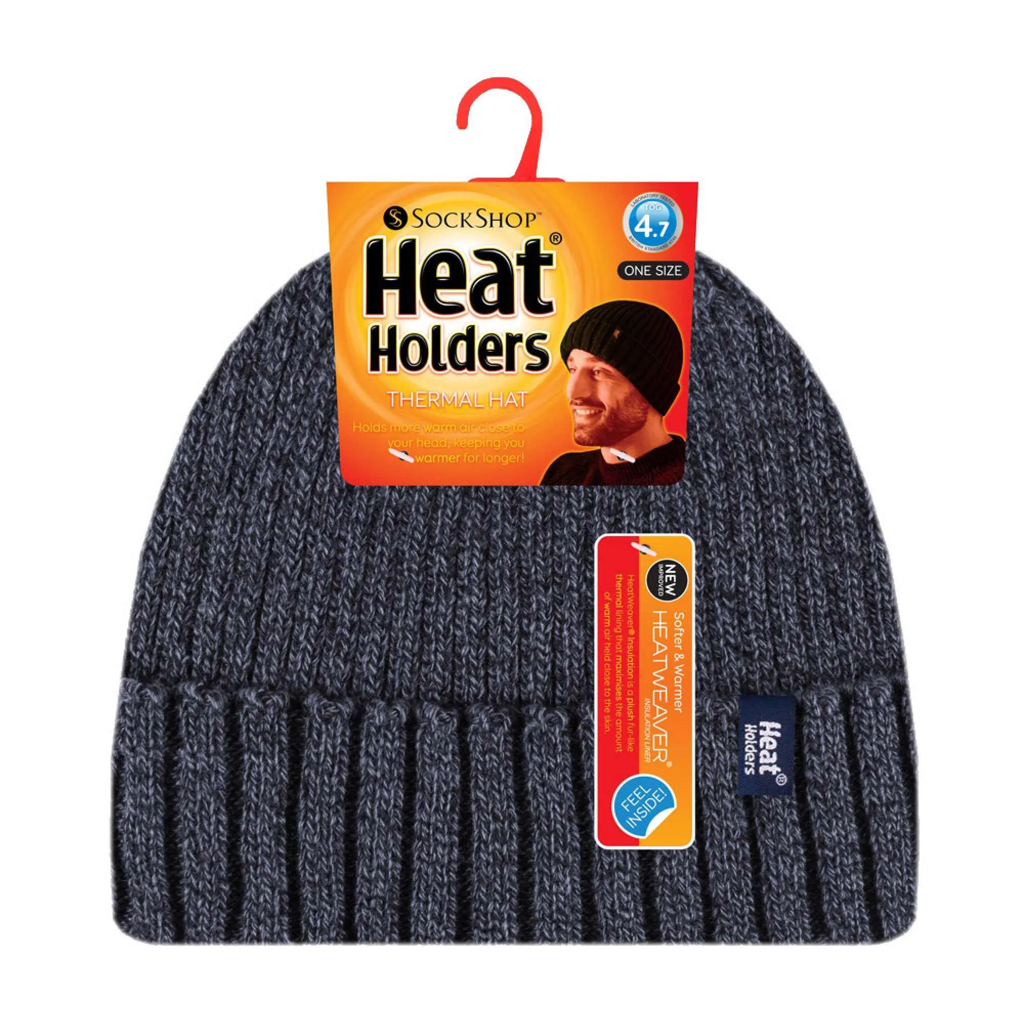 Mens Ribbed Knit Fleece Lined Turn Over Cuff Thermal Beanie Hat