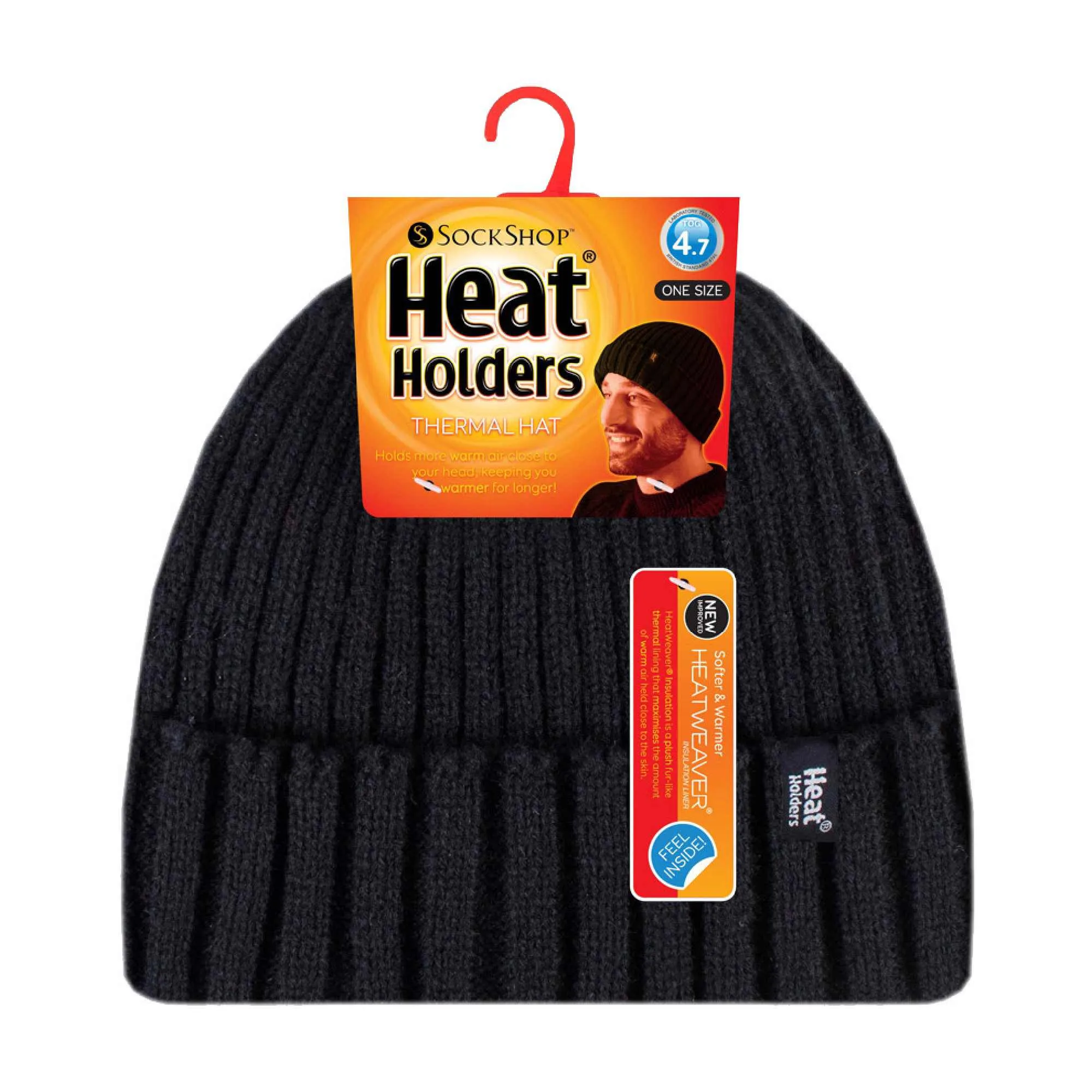 Mens Ribbed Knit Fleece Lined Turn Over Cuff Thermal Beanie Hat