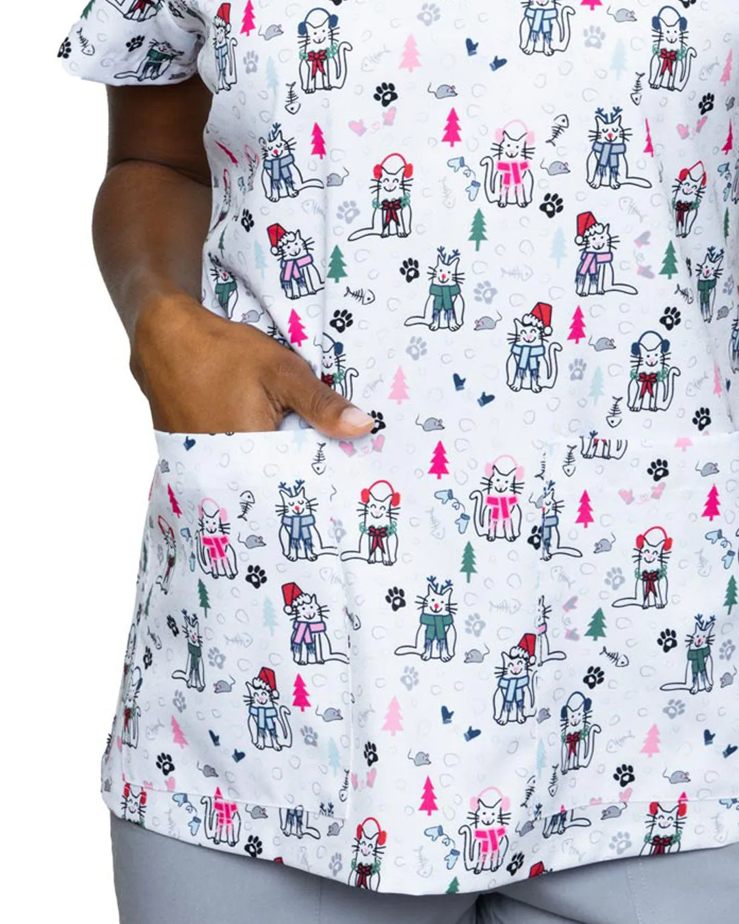 'Meowy Christmas' Christmas Women's Scrub Top - 8564