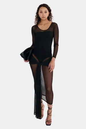 Mesh Long Sleeve Dress with Strapless Bodysuit