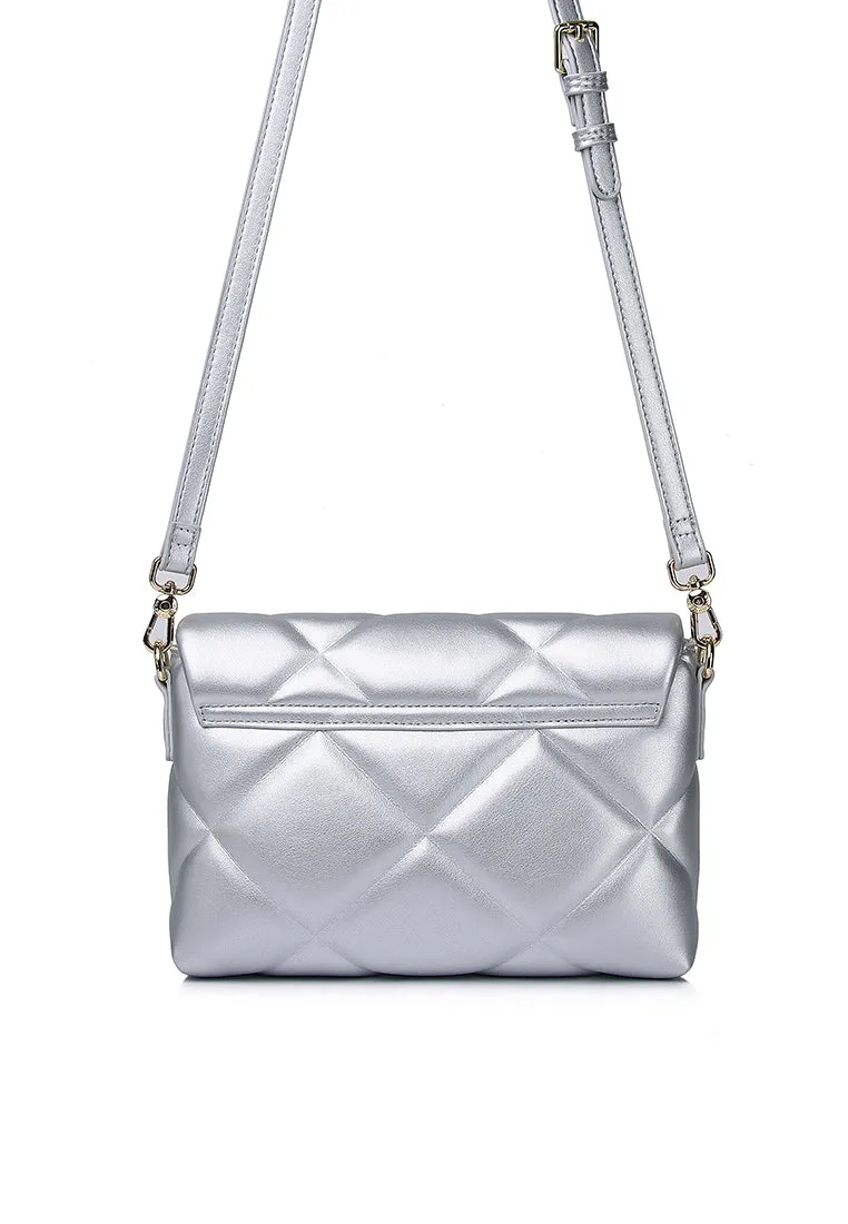 Moon Like U Quilted Flap Crossbody (Silver)