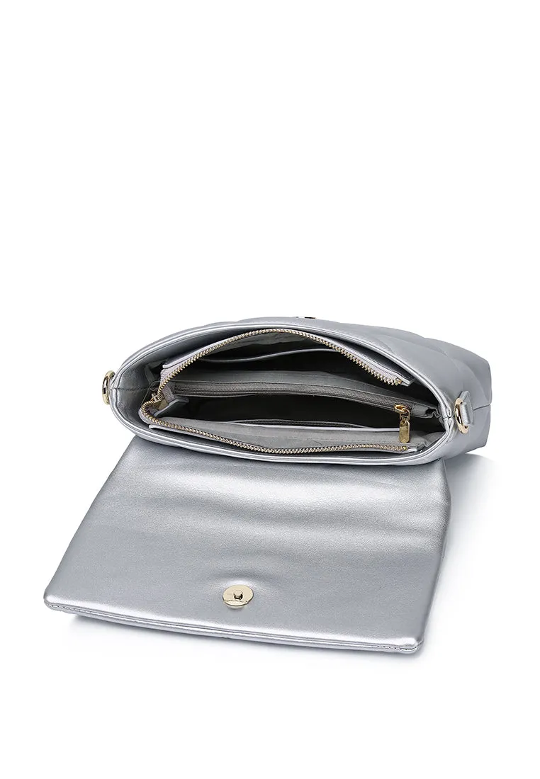 Moon Like U Quilted Flap Crossbody (Silver)