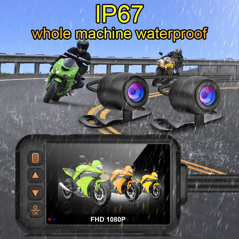 Motorcycle DVR Dash Cam 1080P 720P Full HD Front Rear View Waterproof Motorcycle Camera 3-inch IPS screen  Logger Recorder Box