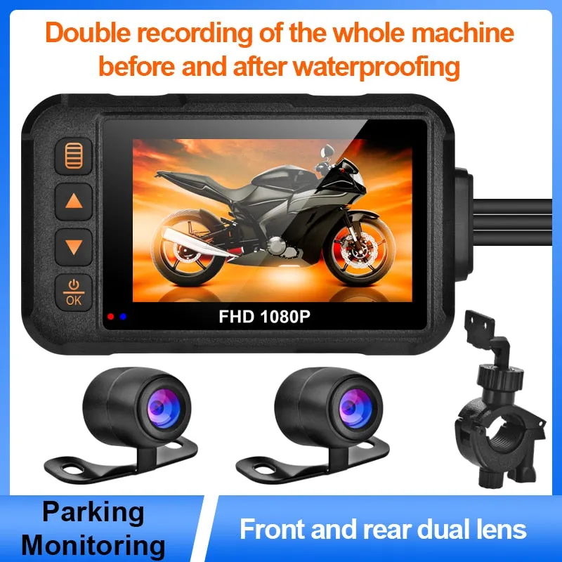 Motorcycle DVR Dash Cam 1080P 720P Full HD Front Rear View Waterproof Motorcycle Camera 3-inch IPS screen  Logger Recorder Box