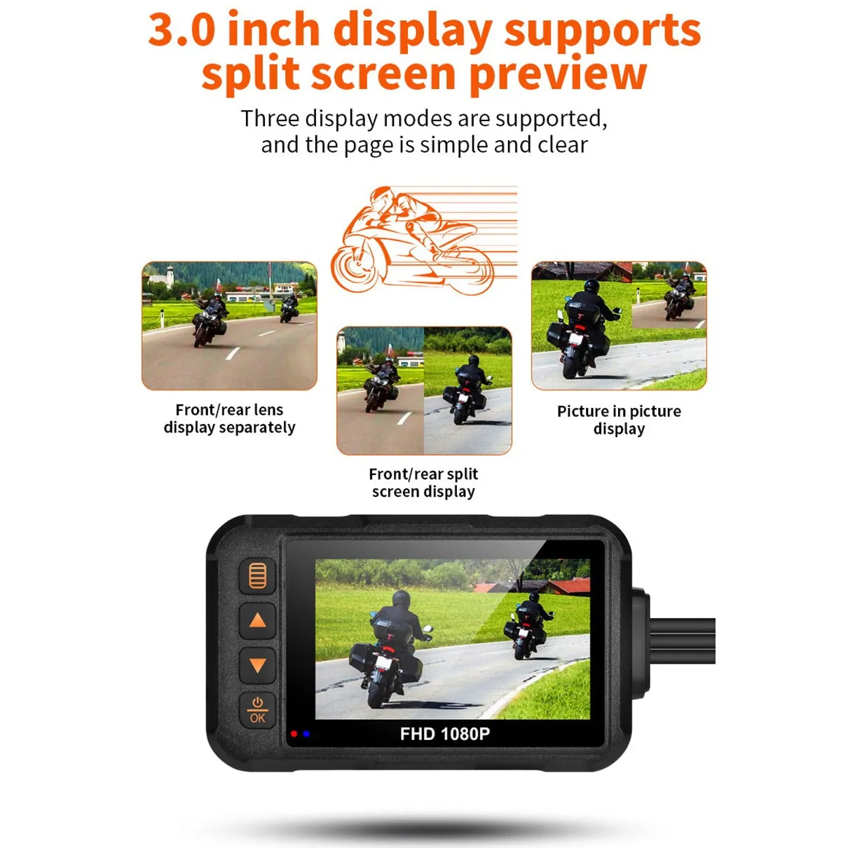 Motorcycle DVR Dash Cam 1080P 720P Full HD Front Rear View Waterproof Motorcycle Camera 3-inch IPS screen  Logger Recorder Box