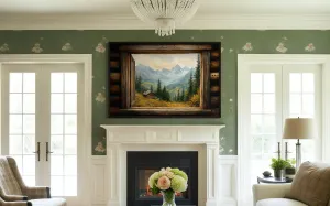 Mountain Cabin Seen Through Open Window Canvas Wall Art